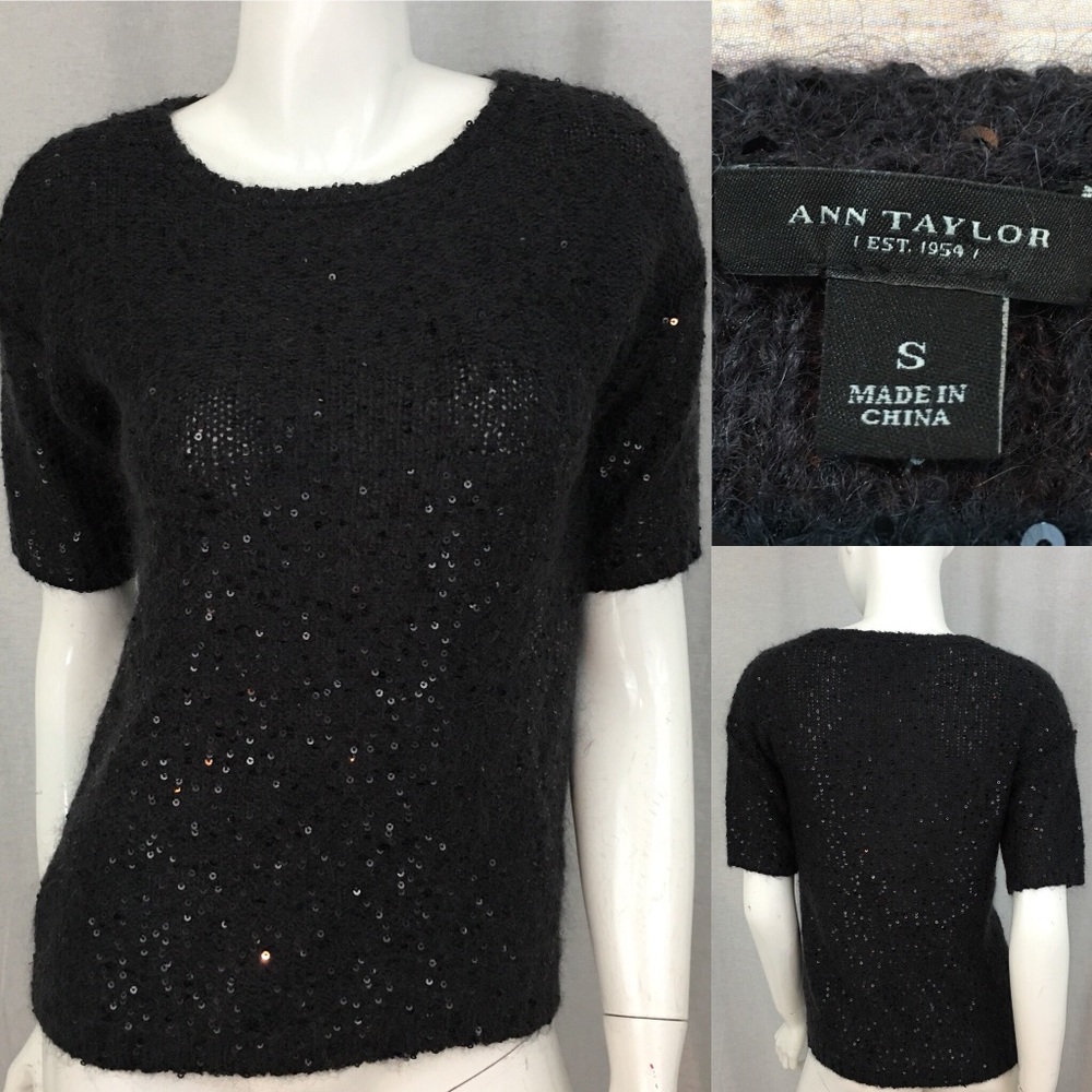 Size Small Ann Taylor Mohair Sequin Black Sweater